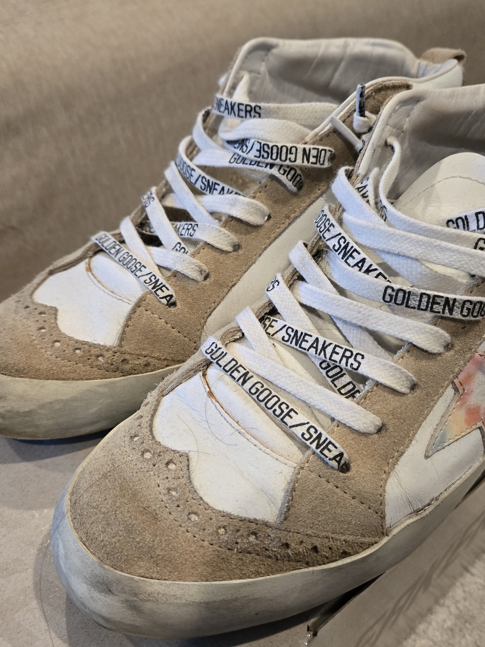 Golden Goose Mid Star Classic Beige Suede High-Top Sneakers